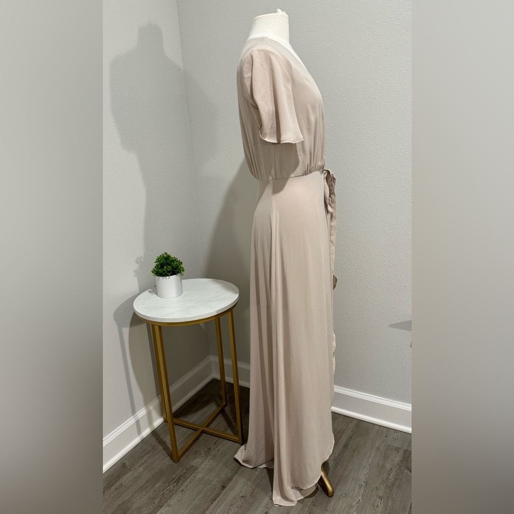 NEW Show Me Your Mumu Sophia Wrap Short Sleeve Bridesmaid Dress Beige Size Small - Picture 10 of 16